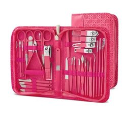8 32pcs Professional Manicure Set Stainless Steel Pedicure Kit With Nail Scissors, Cutters, And Beauty Tools 32pcs Rose Red
