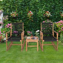 3 Piece Acacia Wood Rocking Bistro Set Outdoor Patio Rocking Chairs With Coffee Table 3 Piece Acacia Wood Rocking Bistro Set Outdoor Patio Rocking Chairs With Coffee Table