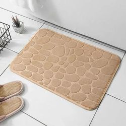 Bathroom Living Room Anti Slip Mat, Embossed Fiber Carpet With Memory Foam, Pebble Floor Mat For Home Decor & Durable beige