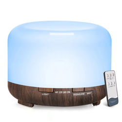 500ml Ultrasonic Essential Oil Diffuser With Remote Control And LED Light For Home Or Office black Wood Grain
