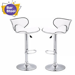 Counter Height Bar Stools Set Of 2 Adjustable Barstools With Backrest Footrest, Leather Dinning Chairs For Kitchen, Bar white