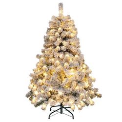 4.5 Feet Pre Lit Premium Snow Flocked Christmas Tree With 150 Warm White LED Lights, Realistic & Durable 4.5 Feet Pre Lit Premium Snow Flocked Christmas Tree With 150 Warm White LED Lights, Realistic & Durable