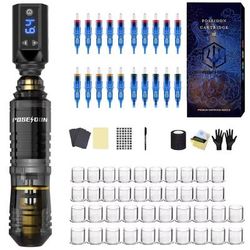POSEIDON Transparent Wireless Tattoo Pen Kit Professional Tattoo Machine With Power Supply For Permanent Makeup & Body dtk092 2 hjh