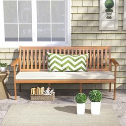 3 Person Acacia Wood Bench, Outdoor Patio Bench With Seat Cushion & Slatted Design Weather Resistant 3 Person Acacia Wood Bench, Outdoor Patio Bench With Seat Cushion & Slatted Design Weather Resistant