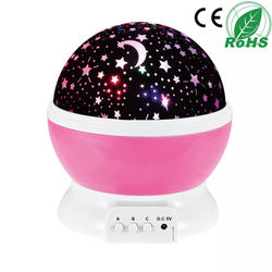LED Starry Night Sky Projector Lamp For Kids Rotating Moon Star Cosmos Light, Bedroom Nightlight, USB Battery Powered pink