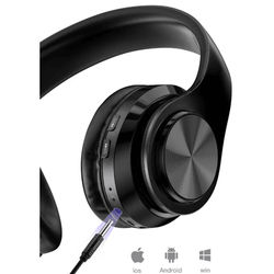 Super Bass Wireless Bluetooth Headphones Foldable Stereo Over Ear Earphones With Mic, LED Light For Music, Gaming, Study black