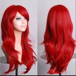 Long Curly Fashion Wig (70cm) Wavy Anime Cosplay Costume Party Hair For Women & Girls red
