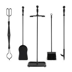 Fireplace Tool Set With Stand, Black Iron Poker, Tong, Shovel, Brush, Heavy Duty Fire Pit Accessories Fireplace Tool Set With Stand, Black Iron Poker, Tong, Shovel, Brush, Heavy Duty Fire Pit Accessories