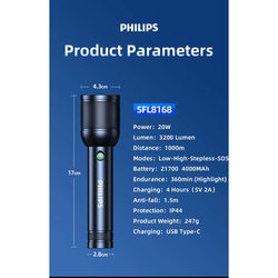 Philips 3200 Lumen LED Flashlight With Long Range Beam For Camping And Emergency Use black