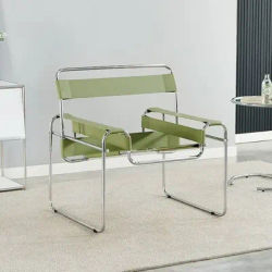 Nordic Vassili Leisure Chair Single, Medieval Industrial Style Network Frame With Bauhaus Saddle Leather green