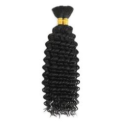 Brazilian Virgin Human Hair Deep Wave Bulk, No Weft Braiding Hair For Boho Braids black 18inches