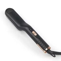 Electric Heated Beard Brush Kit Quick Hair Straightening Comb For Mens Styling black us