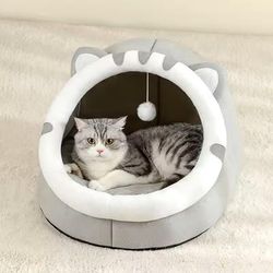 Warm Cat Bed Cave Cushion Pet House For Cats And Small Dogs s (11.8 11.8 In) grey