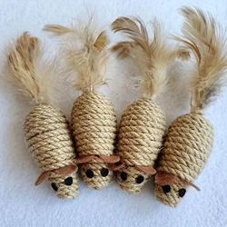 Sisal False Mouse Cat Toy Bite Resistant Stuffed Toy, Interactive Simulation Mice For Kittens, Self Playing Plush Toy 4 Pcs
