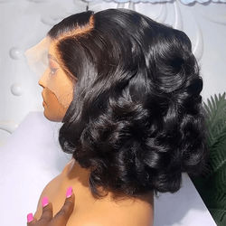 Brazilian Body Wave Short Bob Wig 13x4 Lace Front Human Hair Wig 200 Density 4x4 Lace Wig 8 Inches 200%