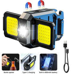 Mini Flashlight Keychain USB Rechargeable COB Work Light With 90 Foldable Side Lights, Super Bright Portable Lantern double sided 800mah