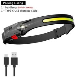 Sensor Headlamp LED, Rechargeable Head Flashlight With 3 Lighting Modes For Fishing, Camping & Outdoor Adventures 1 pcs