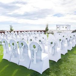 Universal Stretch Spandex Folding Chair Covers, 100 Pack Washable Arched Front Slipcovers For Weddings, Banquets Universal Stretch Spandex Folding Chair Covers, 100 Pack Washable Arched Front Slipcovers For Weddings, Banquets