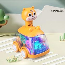 Baby Animal Car Toys, Toddler Press And Go Cars With Lights, Wind Up Pull Back Toy Cars tiger With Light Up
