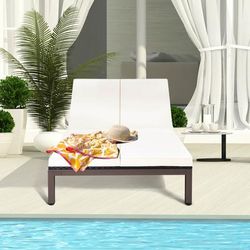 2 Person Patio Rattan Lounge Chair With Adjustable Backrest Double Recliner With Cushions 2 Person Patio Rattan Lounge Chair With Adjustable Backrest Double Recliner With Cushions