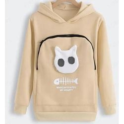 Cat Lover Hoodie Cuddle Pouch Perfect Pet Gift Beige L