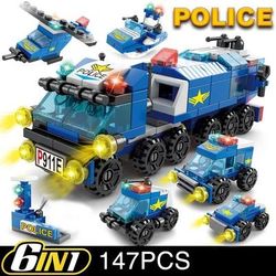 Heavy Engineering Cement Mixer & Police Car Toy Gift, Fire Engine Mini Loader Truck Brick Building Blocks Set police Truck