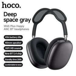 W65 Plus Over Ear Wireless Bluetooth Headphones, ANC Noise Canceling Sport Headsets, Hifi Sound Big Earphone black