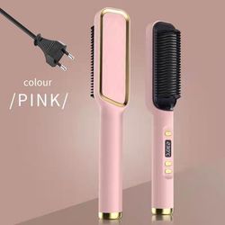 Multifunctional Electric Hot Comb, Negative Ion Anti Scalding Straightening Brush For Smooth, Tangle Free Hair pink