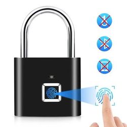 Smart Fingerprint Padlock, Waterproof, Biometric, Keyless & Rechargeable Security Lock black
