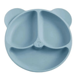 Bear Shaped Silicone Baby Plate Suction Cup Dinnerware For Toddlers blue