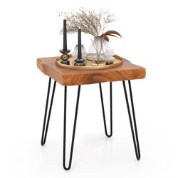 Rustic Square Reclaimed Recycled Teak Wood End Table From Indonesia. Solid Wood Accent Table With Live Edge, Metal Base Rustic Square Reclaimed Recycled Teak Wood End Table From Indonesia. Solid Wood Accent Table With Live Edge, Metal Base