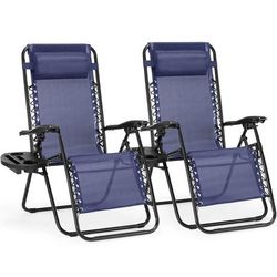 JHK Zero Gravity Recliner Chair Set Of 2 With Adjustable Pillow And Cup Holder For Patio Camping And Garden Lounge blue