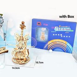 3D Puzzle Wooden Cello Model DIY Assembly Music Box With Dancing Butterflies, Home Living Room Decor & Gift For Adults cello Music Box