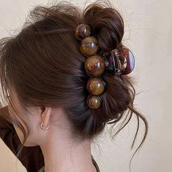 Retro Gradient Beaded Hair Claw Women Geometric Plastic Hairpin, Shark Clip For Fashion Everything Hair Accessories color 1