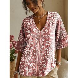 Maglietta 3D Donna Stampata Boho Grafica Piante Elegante Bohemia Vintage Maniche Corte Collo Rotondo Top Regolari Quotidiani Uscita Weekend Nero Giallo Rosa Viola Rosa Pinks Estate Primavera