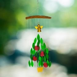 Angelic Melody,'Glass and Driftwood Angel Christmas Tree Windchime'