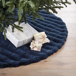 Luxury Faux Fur Sculpted Tree Skirt - Indigo - Frontgate - Christmas Decorations