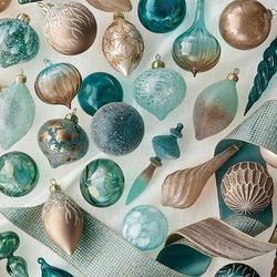 Set of 6 Snowy Seaside Ornament Collection - Pearly Branch Ornaments - Frontgate