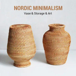 Vase à fleurs tissé en rotin, conteneurs d'arrangement de fleurs rustiques, grand Vase de sol décoratif en Imitation de osier, grand Vase de sol