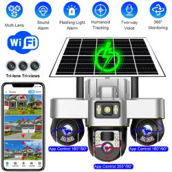 Wifi Security Camera Solar Powered 3 PTZs Lens 360 Rotate IP CCTV Cameras Tri-lens 15MP Night Vision Outdoor Video Surveillance
