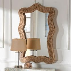 bali & pari Quiana Coastal Woven Rope Accent Wall Mirror by Bali & Pari in Natural Brown (Size ONE SIZE)