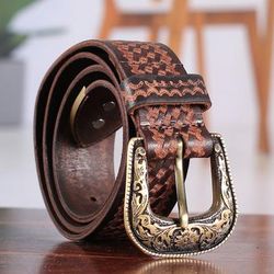 Versatile Espresso,'Men's Embossed Leafy Leather Belt in an Espresso Brown Hue'