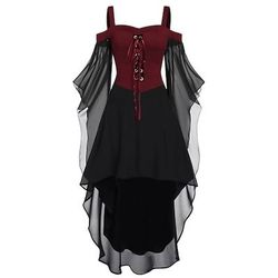 Punk Gotico Vestito Manica a Campana Strega Ragazza gotica Senza spalline Orlo asimmetrico Costume Per donna Halloween Carnevale Performance Feste Adulti Vestito