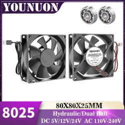 YOUNUN 80mm 8025 80X80X25MM Cooling Fan 5V/12V/24V DC Brushless Cooling Cooler Fan 8025 Sleeve&Dual Ball Bearing Axial Fan