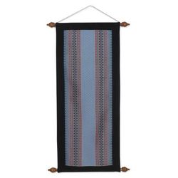 Cotton wall hanging, 'Enchanted Blue Garden'