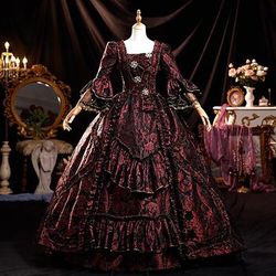 Vintage Rococò Rinascimento Maxi Vestito Normale A sbuffo Principessa Sposa Pieghettato Con Volant Principessa Girocollo Costume Per donna Halloween Carnevale Mascherata Feste Halloween Performance