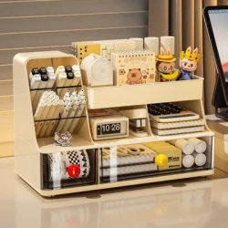 Multi-layer Drawer Type Desktop Storage Box Cosmetics Cute Box Office Stationery Organizer Study Desk Capacity Storage Rack