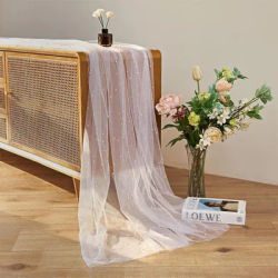Chemin de Table en perles 75x200CM, 1 pièce, nappe en dentelle de mariage, couverture de Table en mousseline de soie et Tulle pour mariage, anniversaire, réception-cadeau pour bébé, décor de fête
