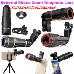 Universal HD 8/12/18/20/28/36X Optical Zoom Camera External Telephoto Lens with Clip Smartphone Camera Lens for Distant View