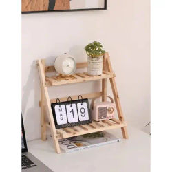 1 Piece Wooden Storage Rack 2-Layer Desktop Storage Box Shelf Trapezoidal Desk Display Rack Desktop Fixed Office Storage Rack